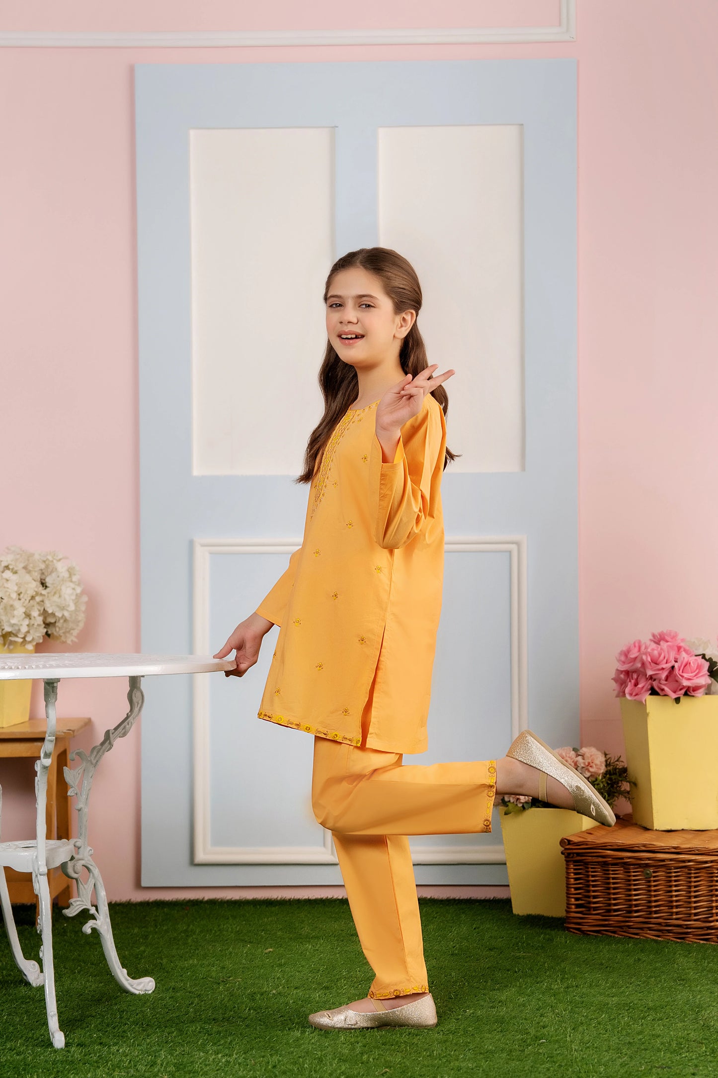 Tila Embroidery Orange Suit