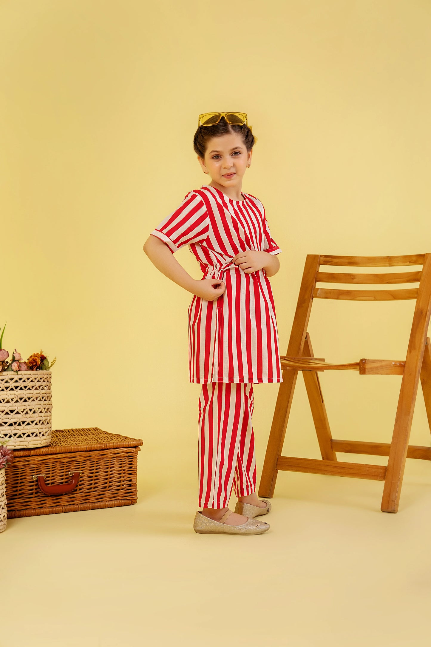 Pink & White Lines Suit Girls