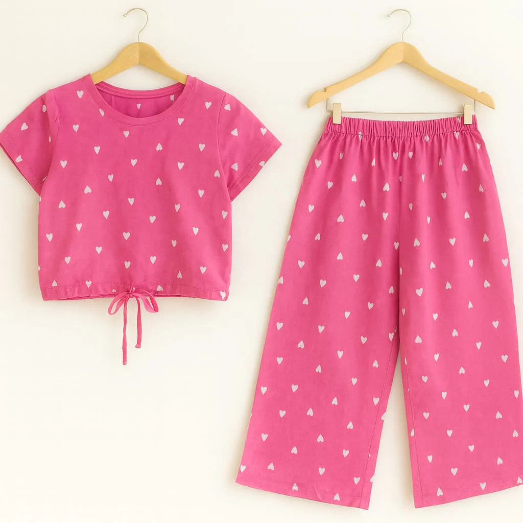 Heart All Over Print Half Sleeve Pink Skate Fish Girls