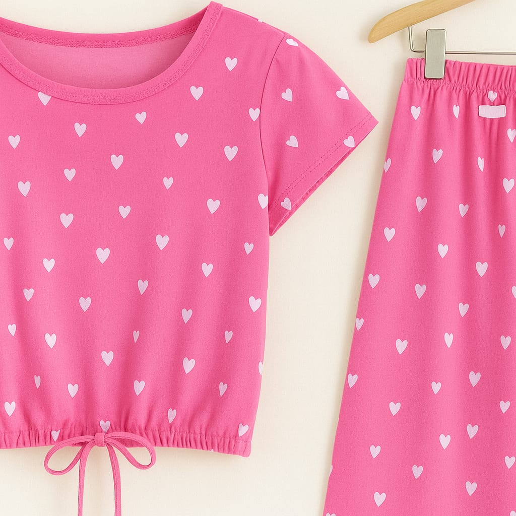 Heart All Over Print Half Sleeve Pink Skate Fish Girls