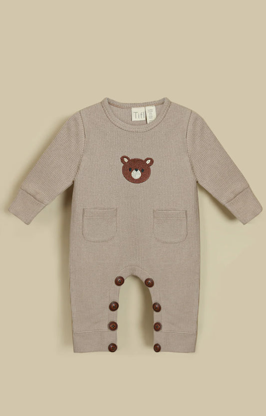 Bear Embroidered Waffled Bodysuit