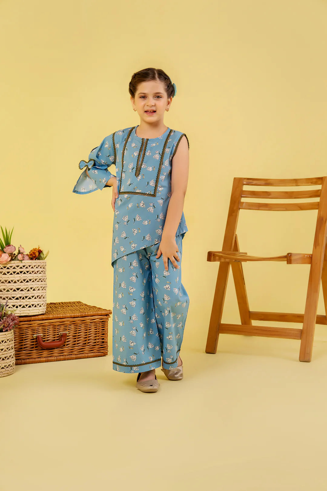 3Pcs Sky Blue Gharara Suit Girls