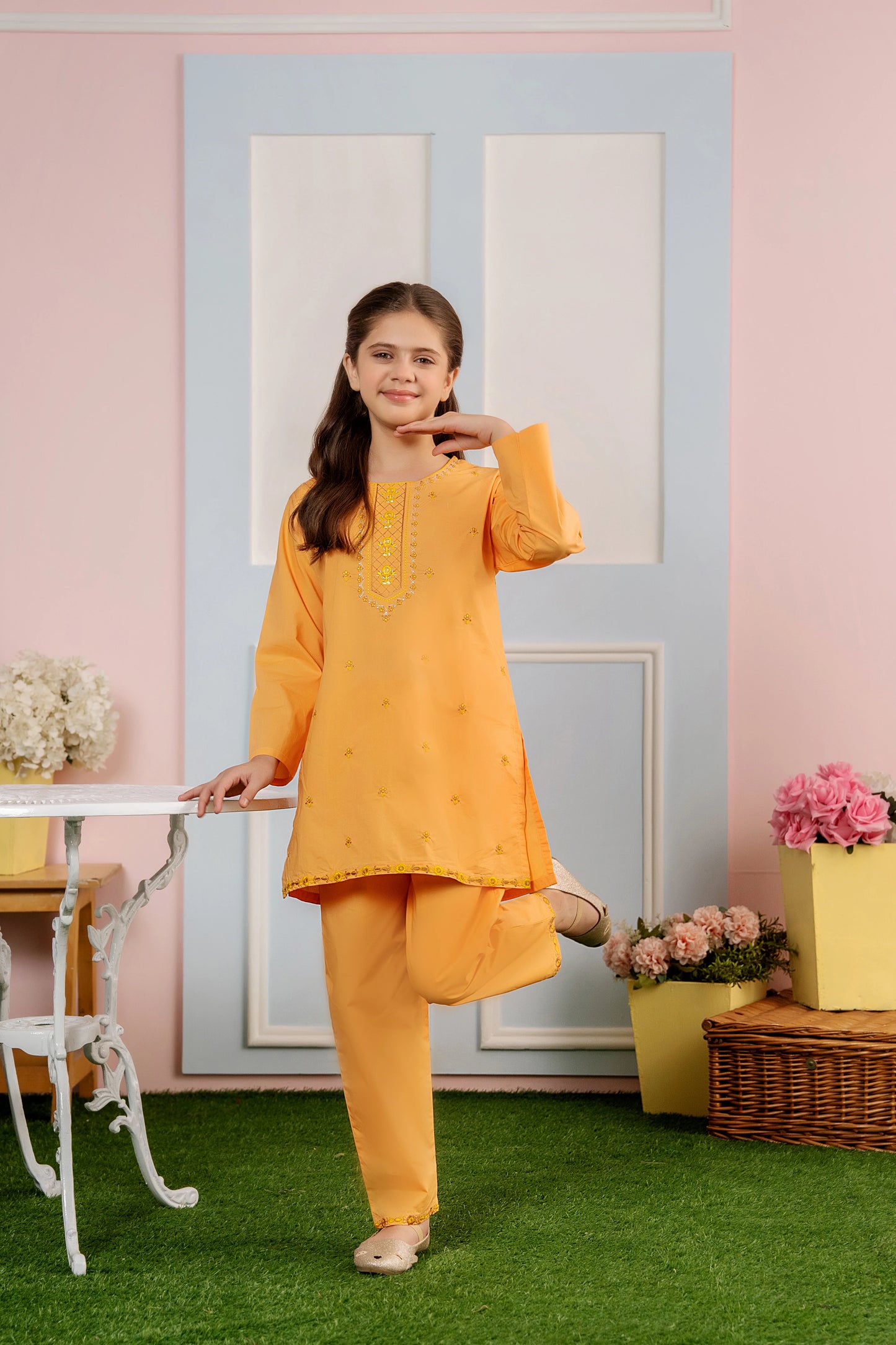 Tila Embroidery Orange Suit