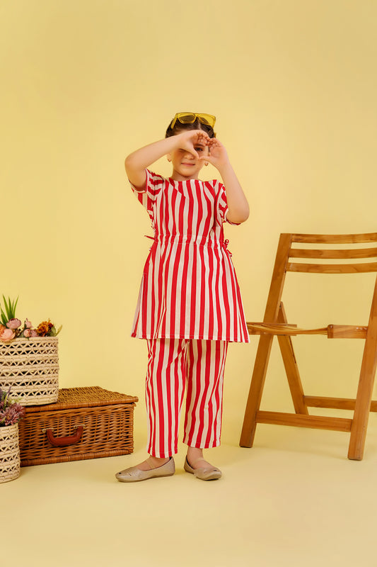 Pink & White Lines Suit Girls