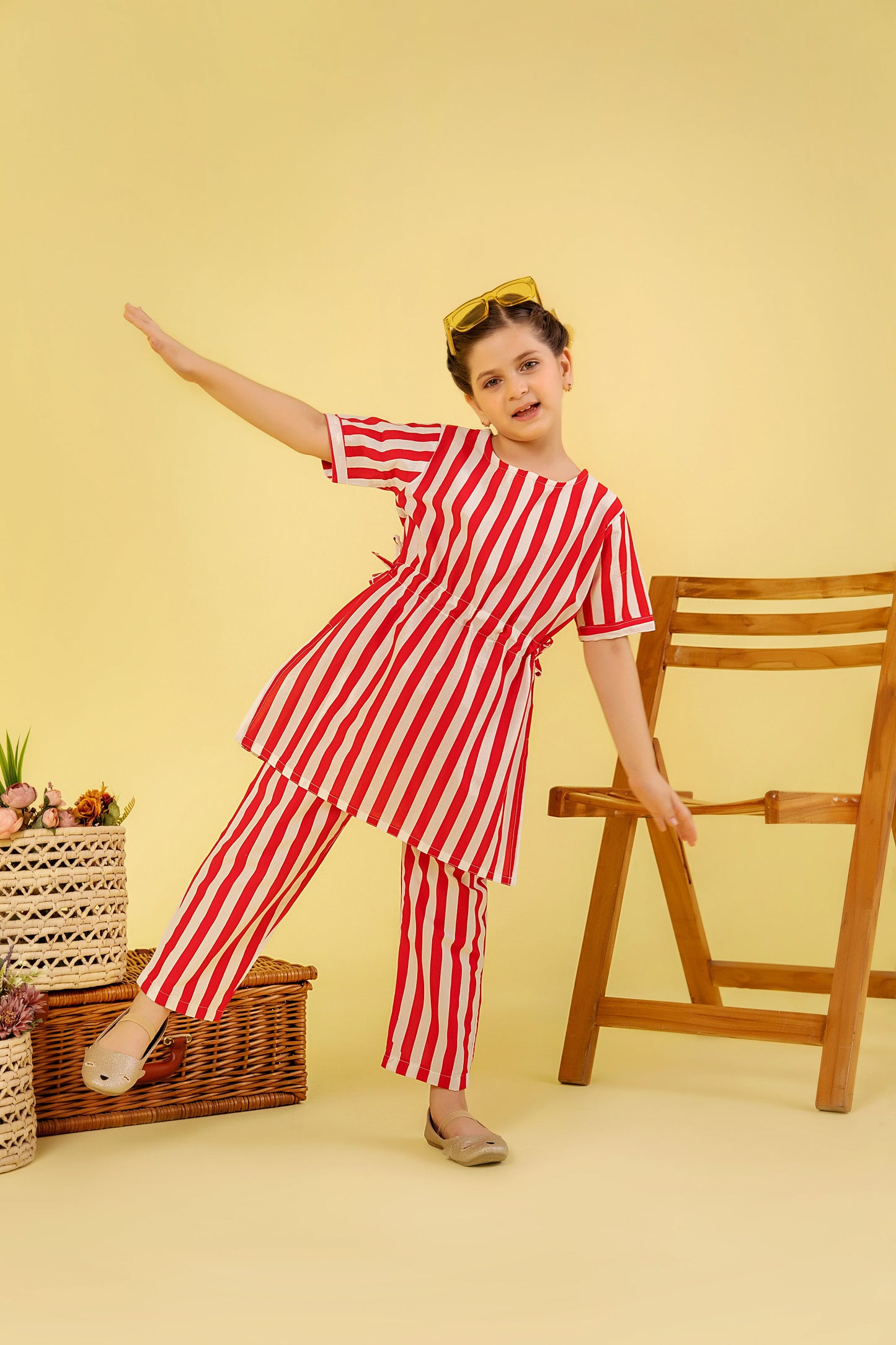 Pink & White Lines Suit Girls