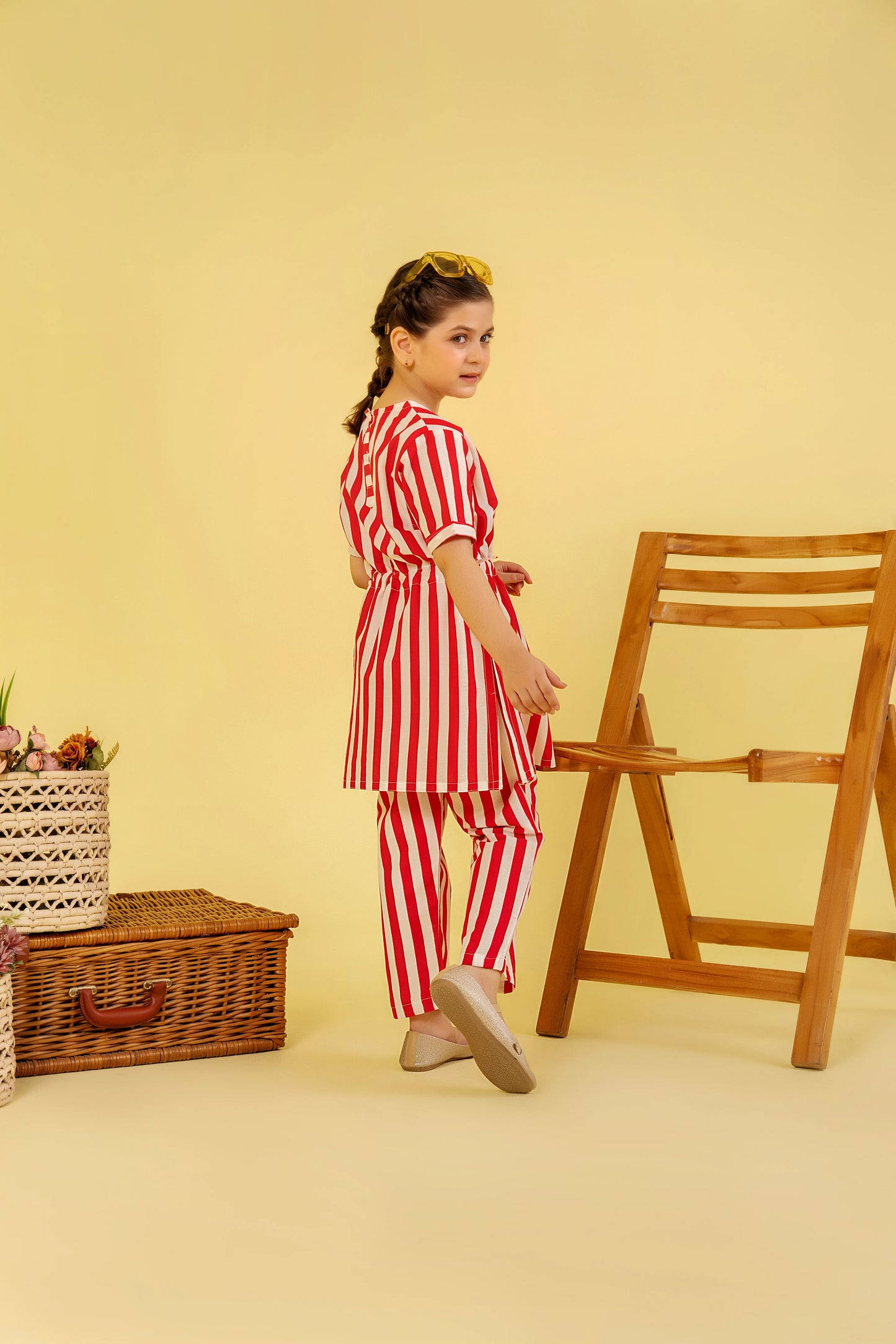 Pink & White Lines Suit Girls