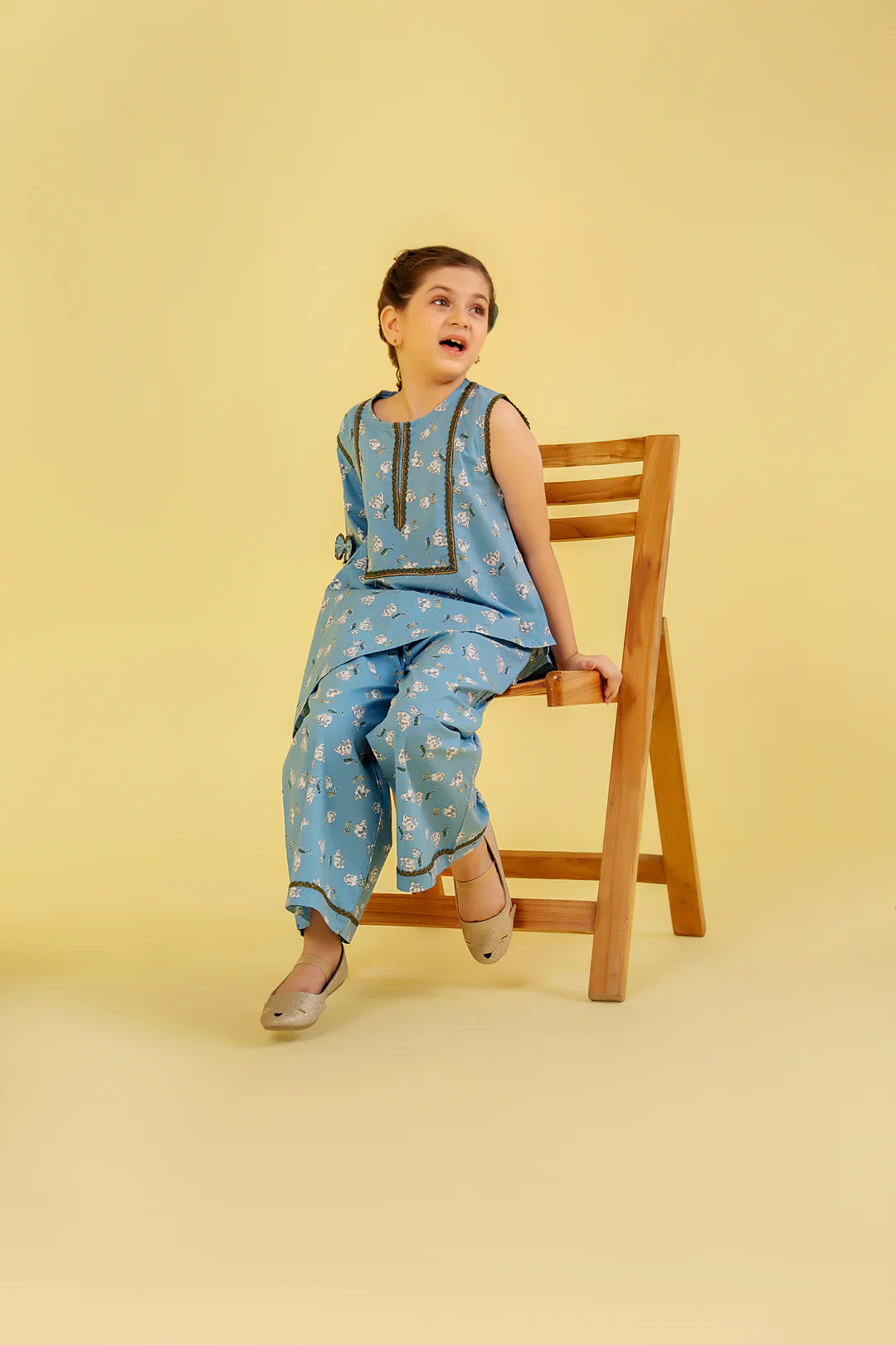 3Pcs Sky Blue Gharara Suit Girls